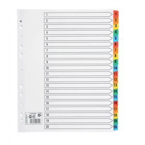 5 Star Office Index Dividers 1-20 Multipunched Coloured Extra wide Tabs