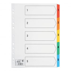 5 Star Office Index Dividers 1-5 Multipunched Coloured Tabs