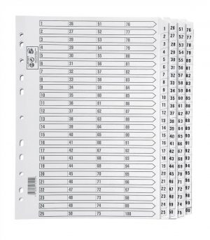 5 Star Office Index Dividers 1-100 Multipunched Tabs