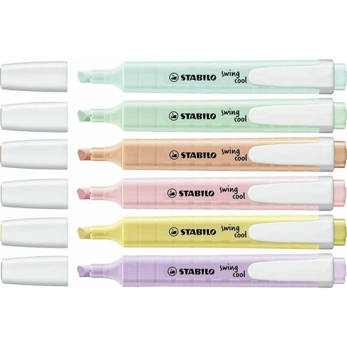 Stabilo Swing Cool Pastel Highlighters Marker Pens Pack of 6-uncapped