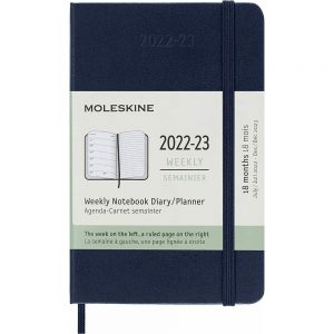 Moleskine 18 Month Academic Diary 2022-23 Pocket Weekly Notebook Hard Blue-front