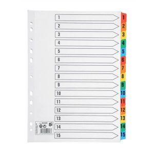 5 Star Office Index Dividers 1-15 Multipunched Coloured Tabs