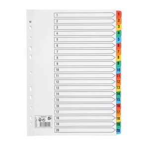 5 Star Office Index Dividers 1-20 Multipunched Coloured Tabs