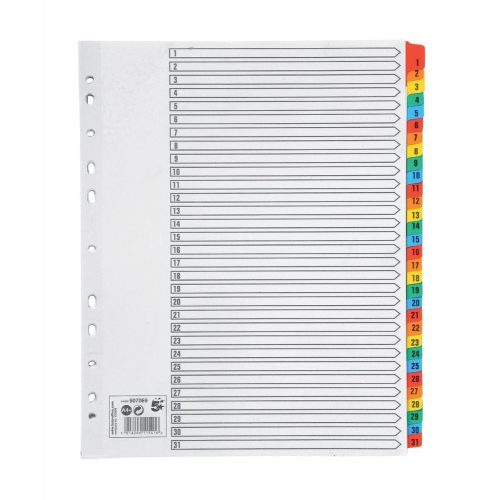 5 Star Office Index Dividers 1-31 Multipunched Coloured Extra wide Tabs