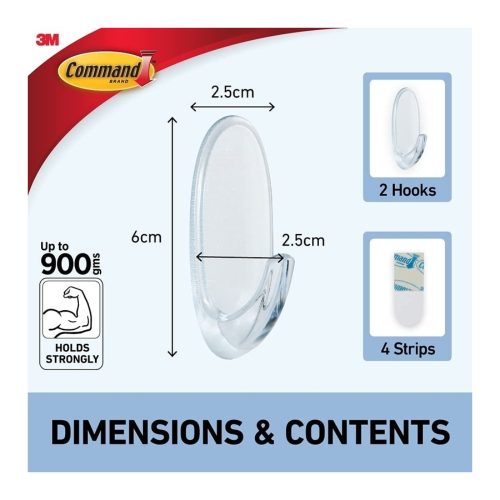 Command Medium Clear Hooks with Clear Strips 17091CLR-dim