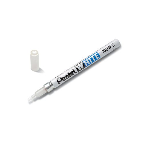 Pentel White Marker Pen Fine Bullet Point 100WS-uncapped