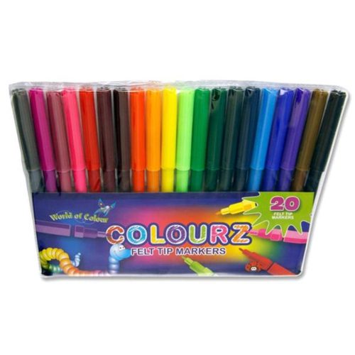 Premier Felt Tip Markers Colouring Pens Assorted Colours Pack of 20-main1