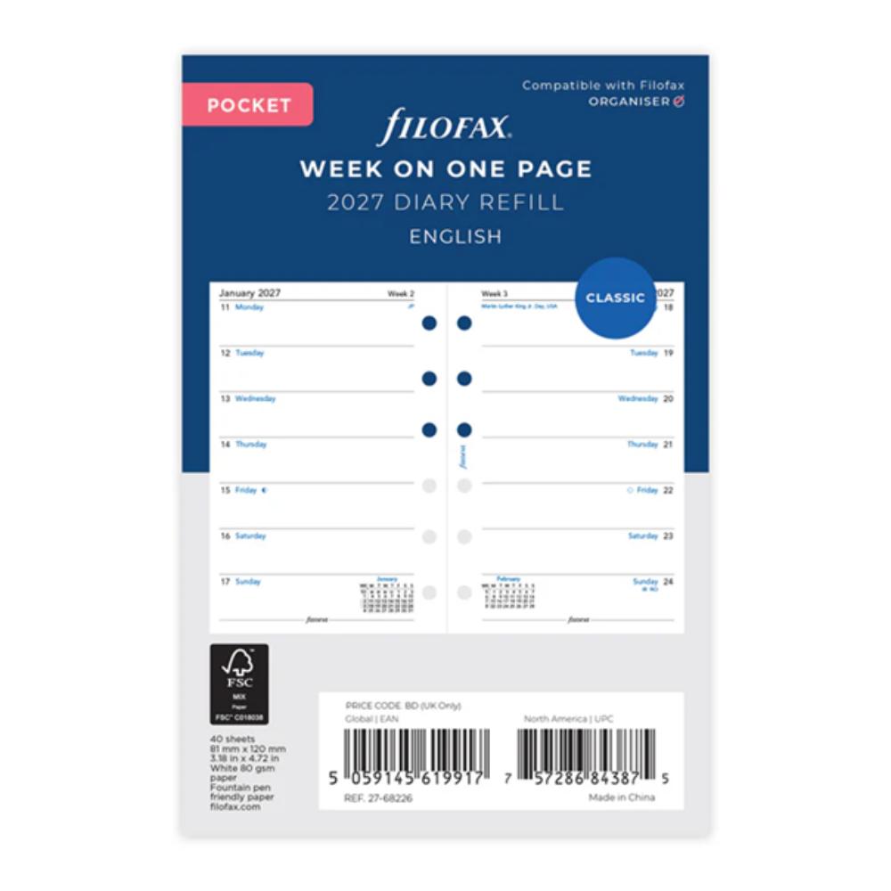 Week On One Page Diary - Pocket 2027 English