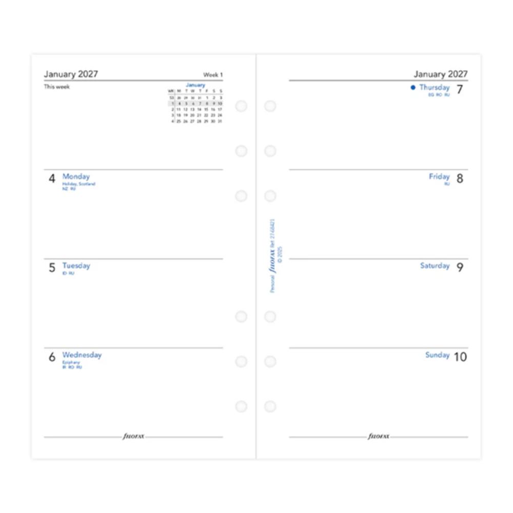 Week On Two Pages Diary - Personal 2027 English