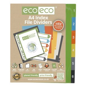 eco-eco A4 Index Extra Wide File Dividers Numbered 1-6