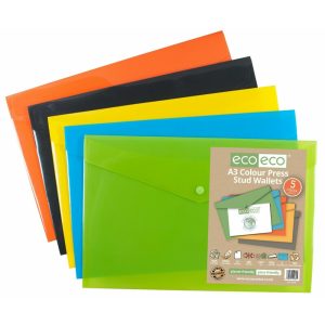 eco-eco A3 Stud Wallets Assorted Colours 5 Pack