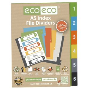 eco-eco A5 Index File Dividers Numbered 1-6