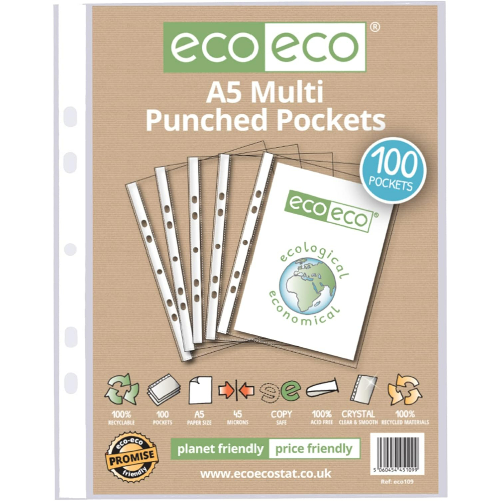 eco-eco A5 Multi Punched Pockets 100 Pack-1