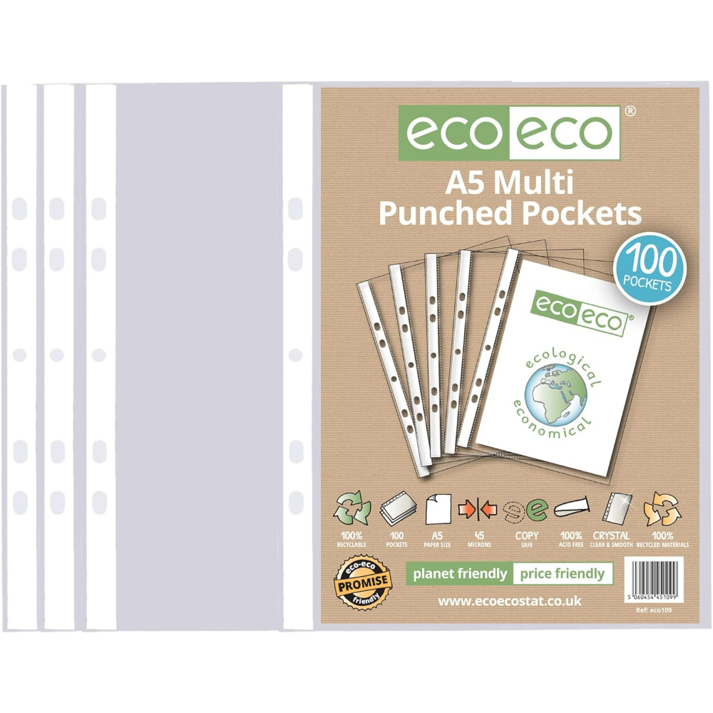 eco-eco A5 Multi Punched Pockets 100 Pack-2