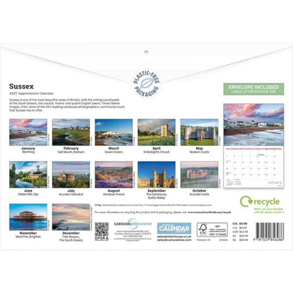 Sussex 2027 A4 Month to View Wall Calendar - Image 2