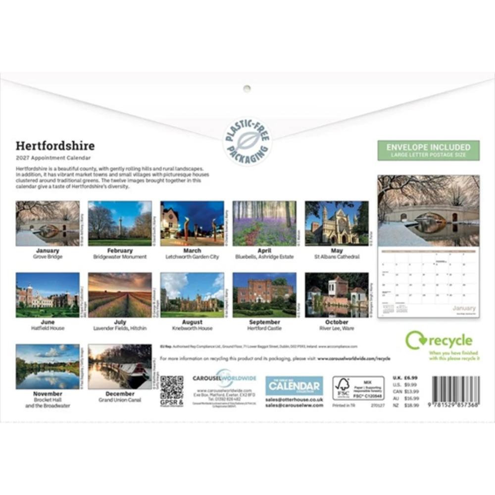Hertfordshire 2027 A4 Month to View Wall Calendar - Image 2