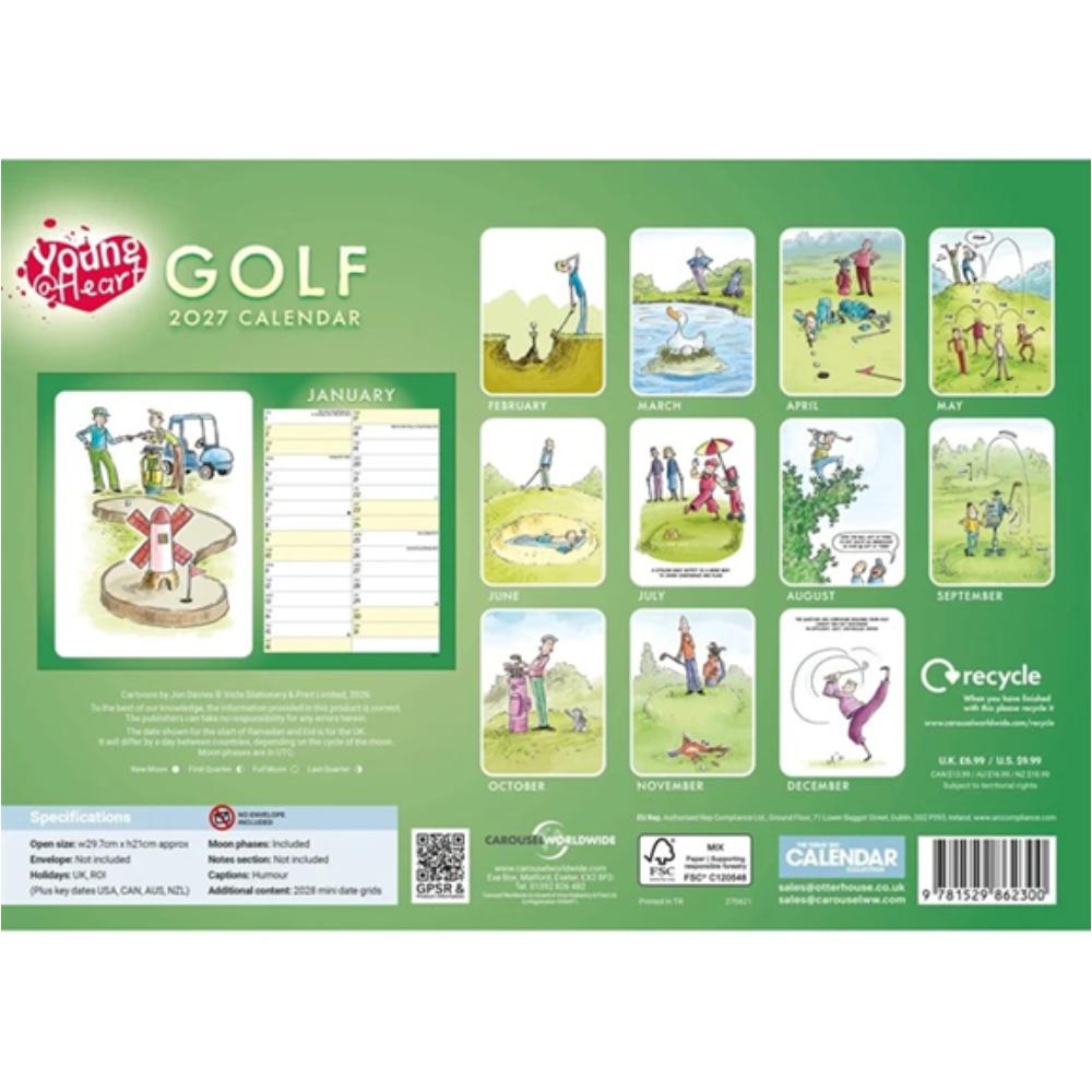 Young At Heart, Golf 2027 A4 Month to View Wall Calendar - Image 2