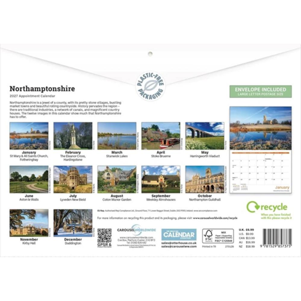 Northamptonshire 2027 A4 Month to View Wall Calendar - Image 2