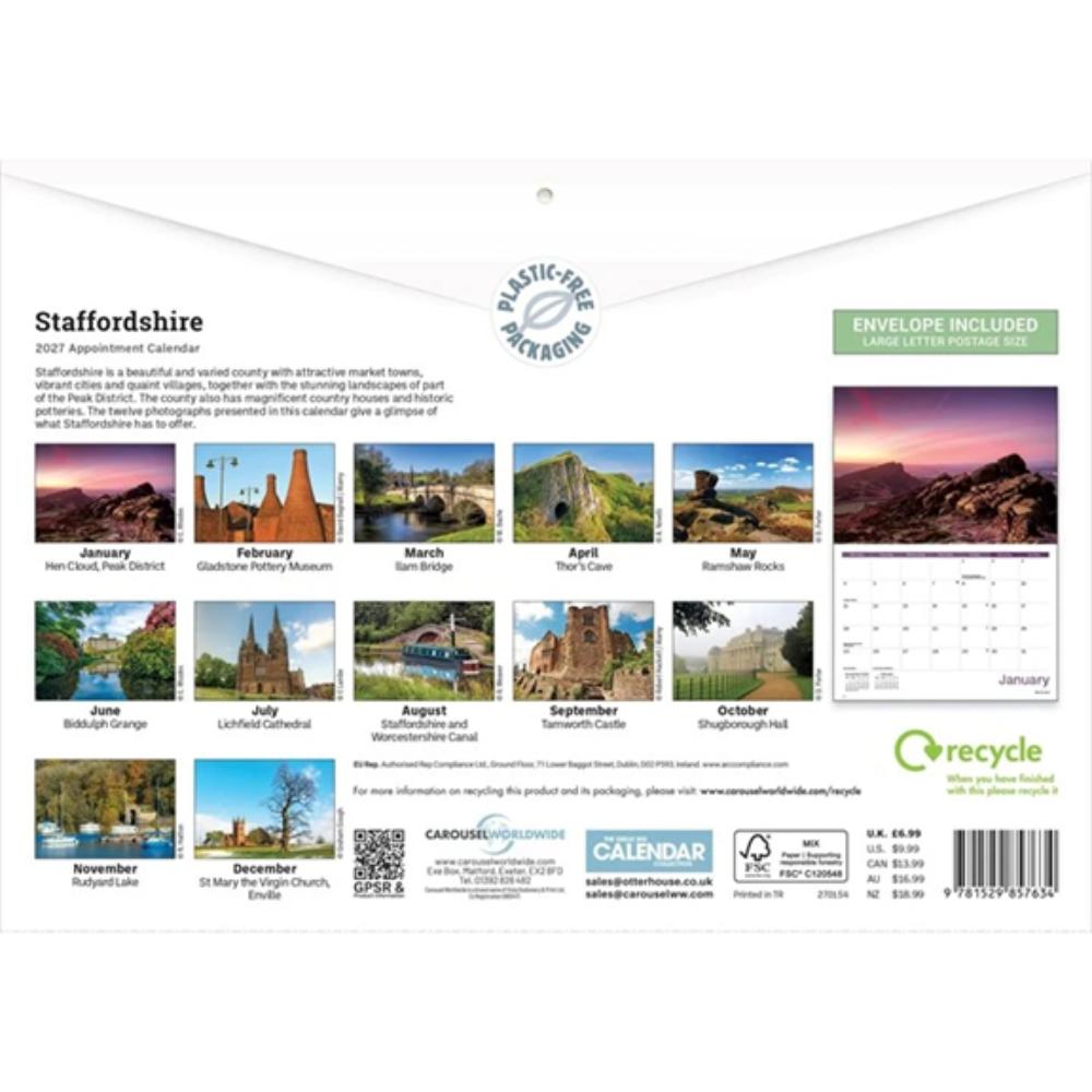 Staffordshire 2027 A4 Month to View Wall Calendar - Image 2