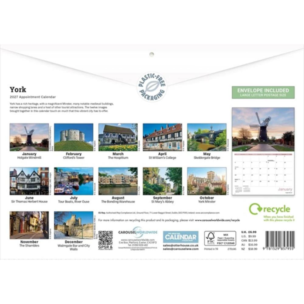 York 2027 A4 Month to View Wall Calendar - Image 2