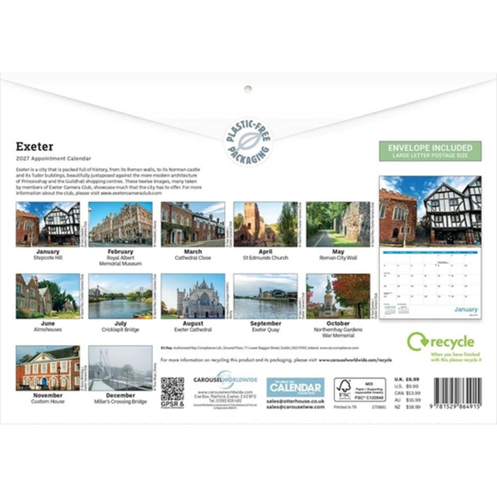 Exeter 2027 A4 Month to View Wall Calendar - Image 2
