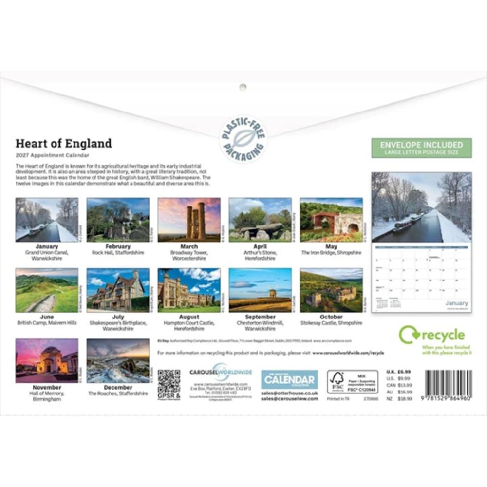 Heart Of England 2027 A4 Month to View Wall Calendar - Image 2