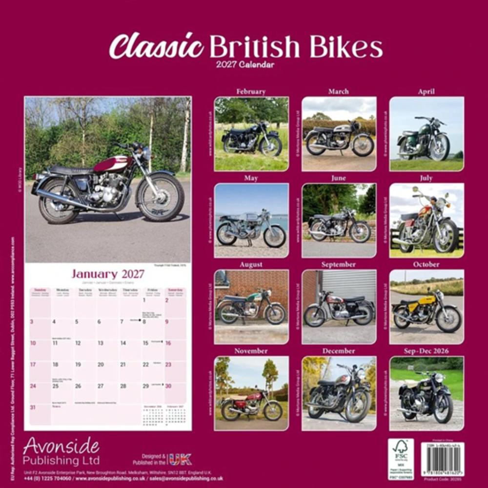 Classic British Bikes 2027 Large Month To View Wall Calendar - Image 2