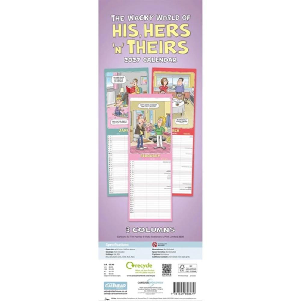 Wacky World Of His, Hers 'N' Theirs 2027 Slim Month To View Wall Calendar - Image 2