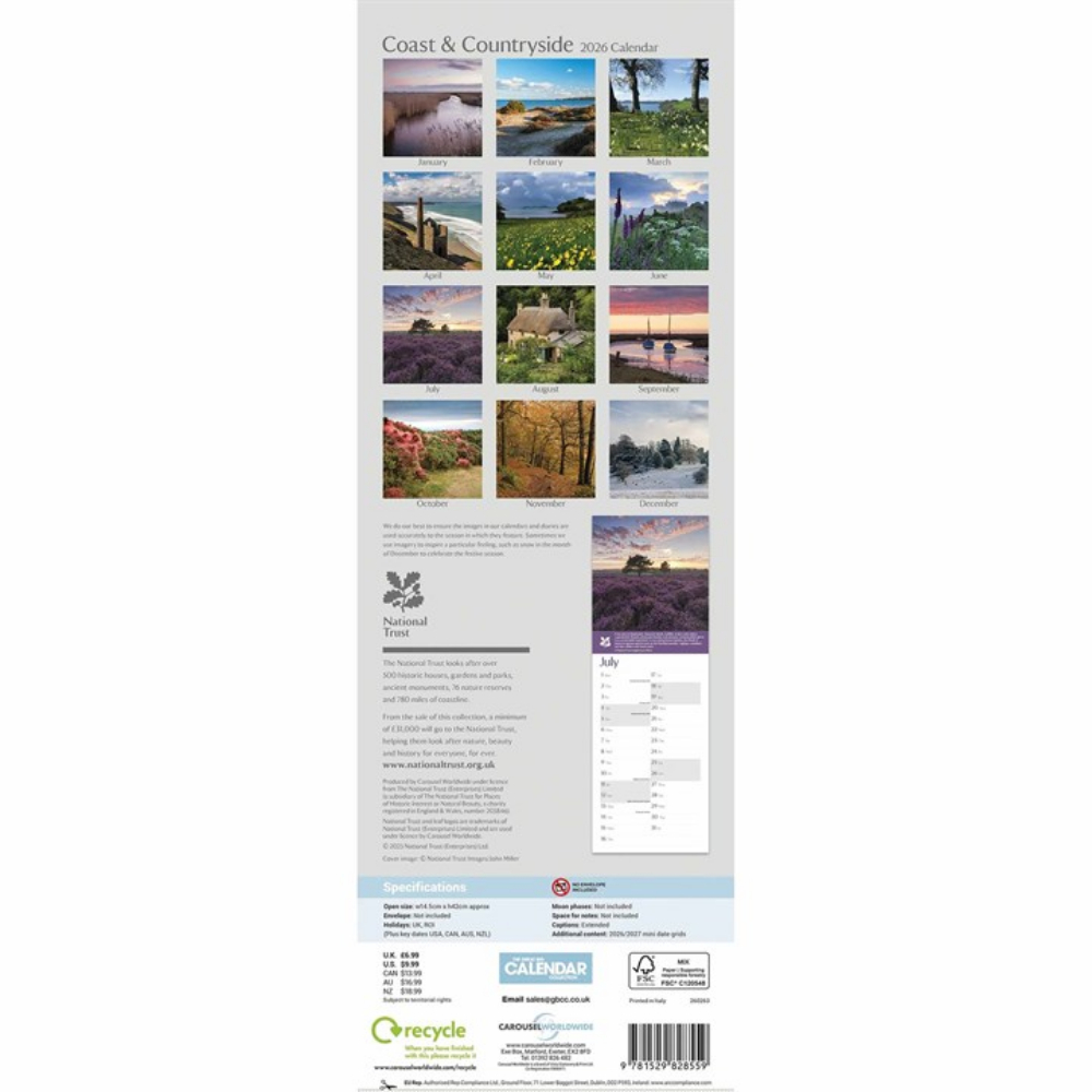 Otter House 2026 Coast & Countryside Slim Month to View Calendar - Image 2