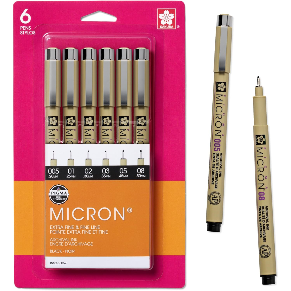 Sakura Pigma Micron Assorted Size Pens Pack of 6