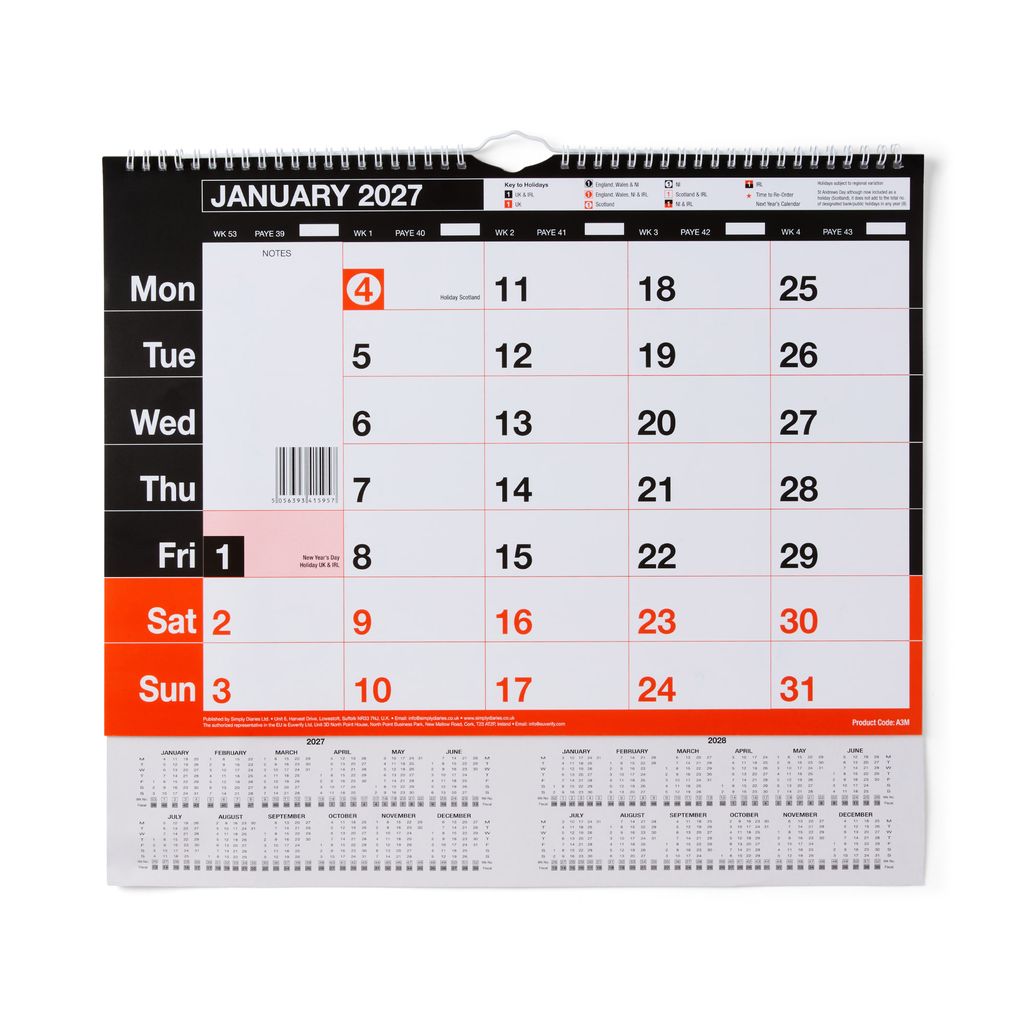 2027 Monthly Planner Organiser Wall Calendar