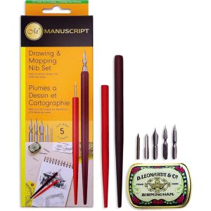 MANUSCRIPT Leonardt Drawing & Mapping Calligraphy Set 2 x Dip Pen and 5 x Nibs