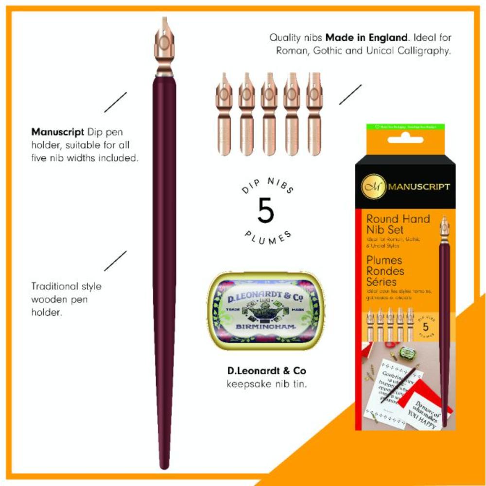MANUSCRIPT Leonardt Round Hand Calligraphy Set 1 x Dip Pen and 5 x Nibs - Image 2
