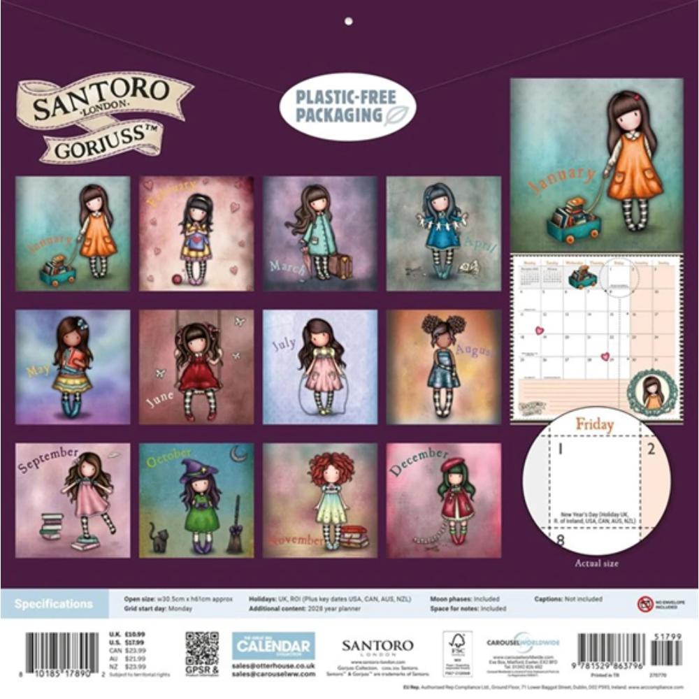 Gorjuss 2027 Large Month To View Wall Calendar - Image 2