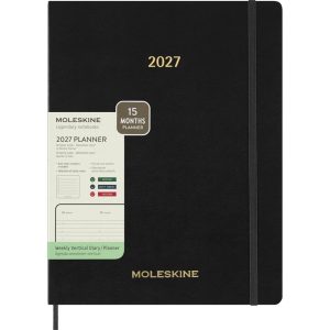 Moleskine Weekly Diary 2026-2027 15 Month Vertical Essential Planner Soft Cover XXL Black