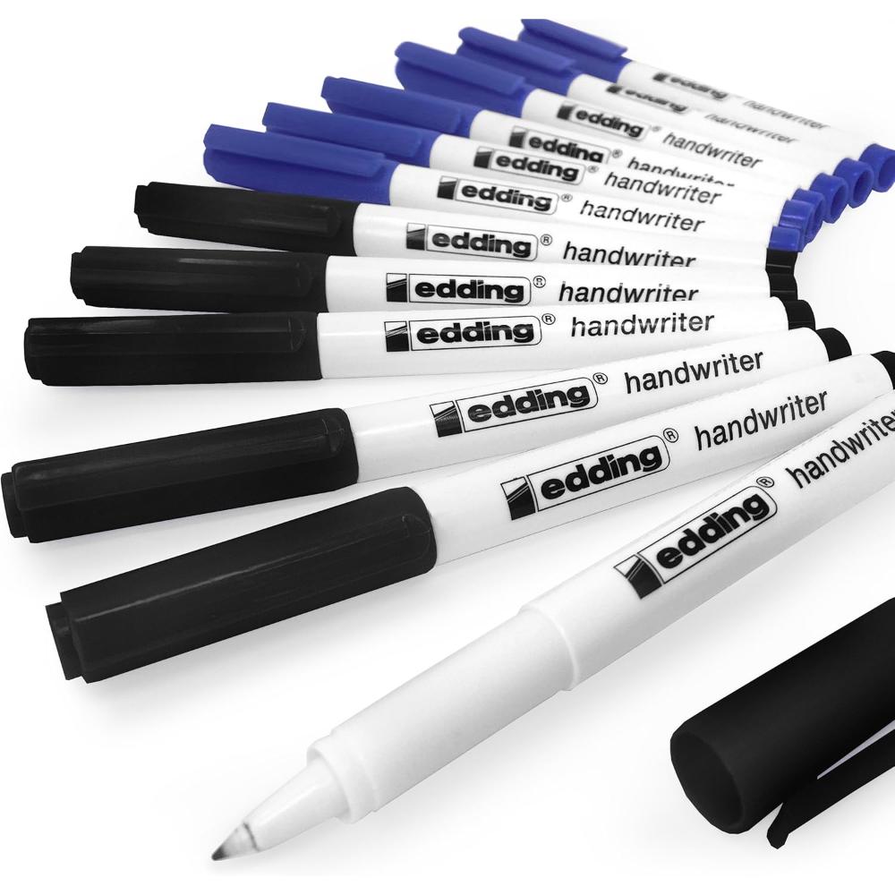 Edding Handwriter Handwriting Pen – Black and Blue Ink – 0.6mm - Mixed Pack of 12