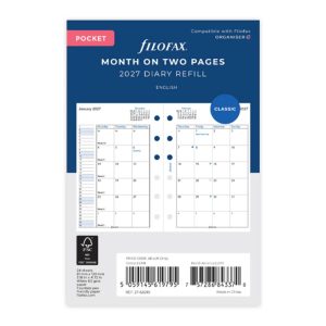 Month On Two Pages Diary - Pocket 2027 English