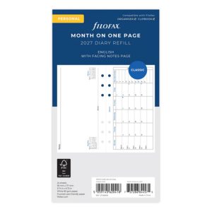 Month On One Page Diary with Notes - Personal 2027 English