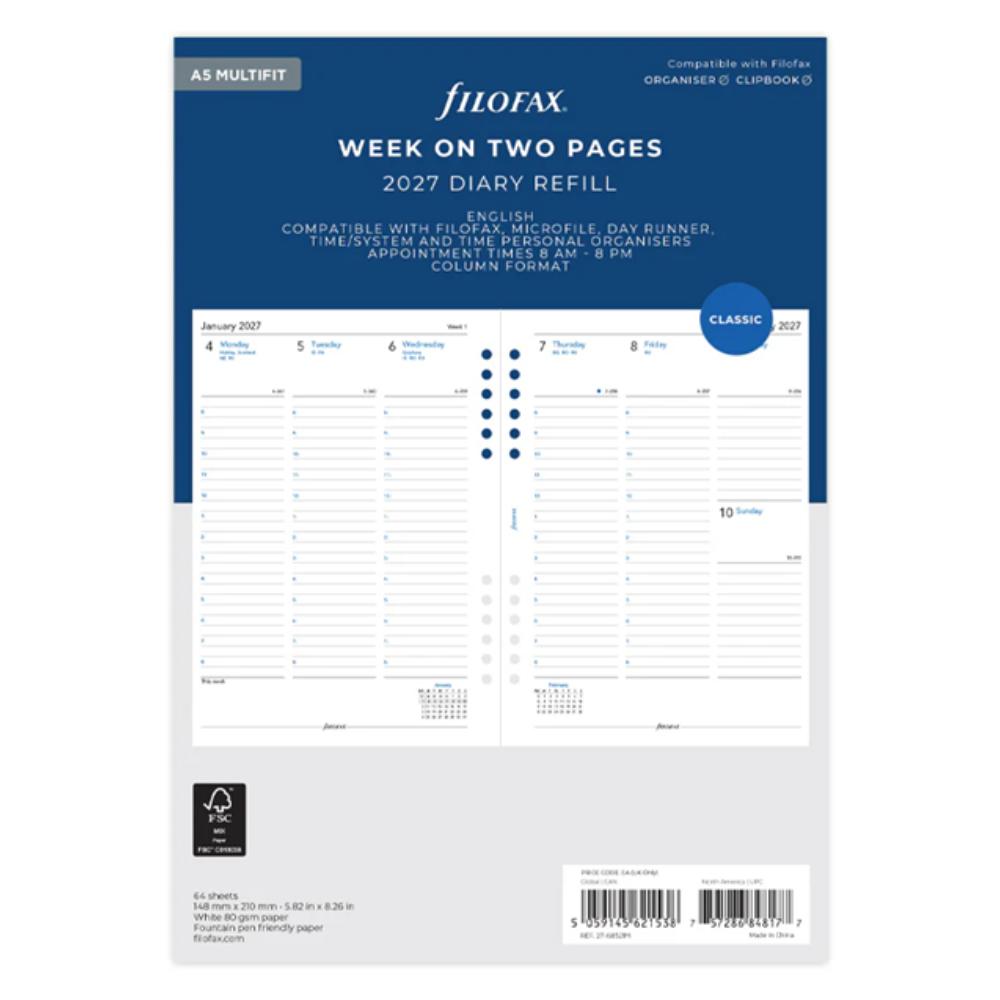 Week On Two Pages Diary With Appointments - A5 Multifit 2027 English