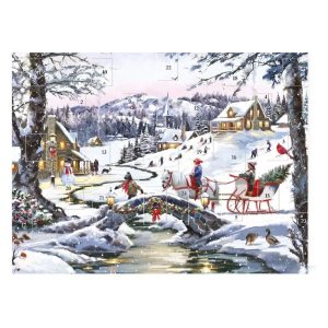 Classic Snowy Village Bridge Advent Calendar - 24 Doors Stylish Family Christmas
