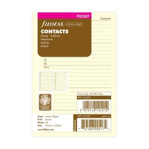 Filofax Pocket Cotton Cream Contacts Refill 210253