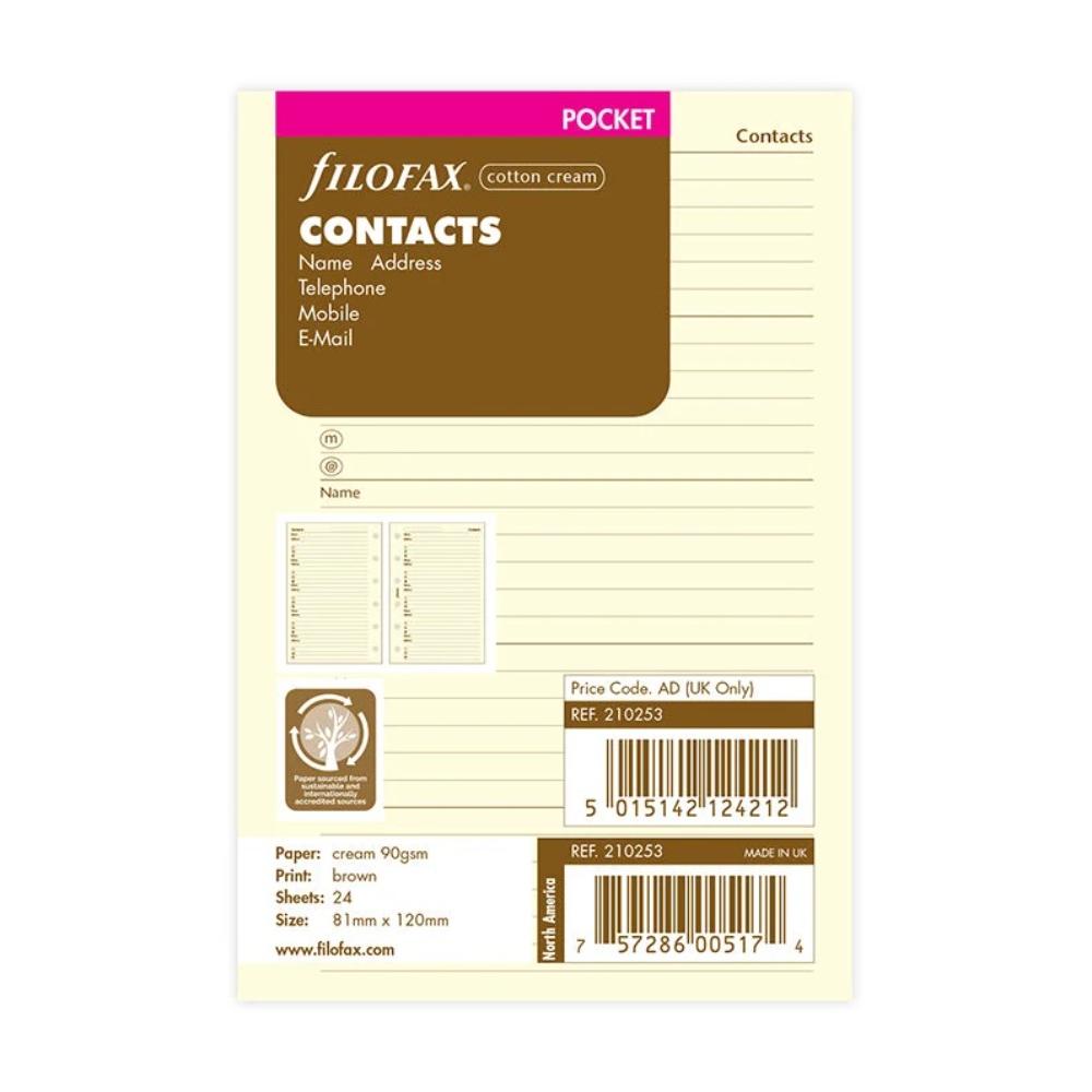 Filofax Pocket Cotton Cream Contacts Refill 210253