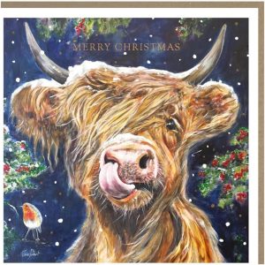 Tracks Charity Christmas Cards Highland Cow Pack of 5 Cards