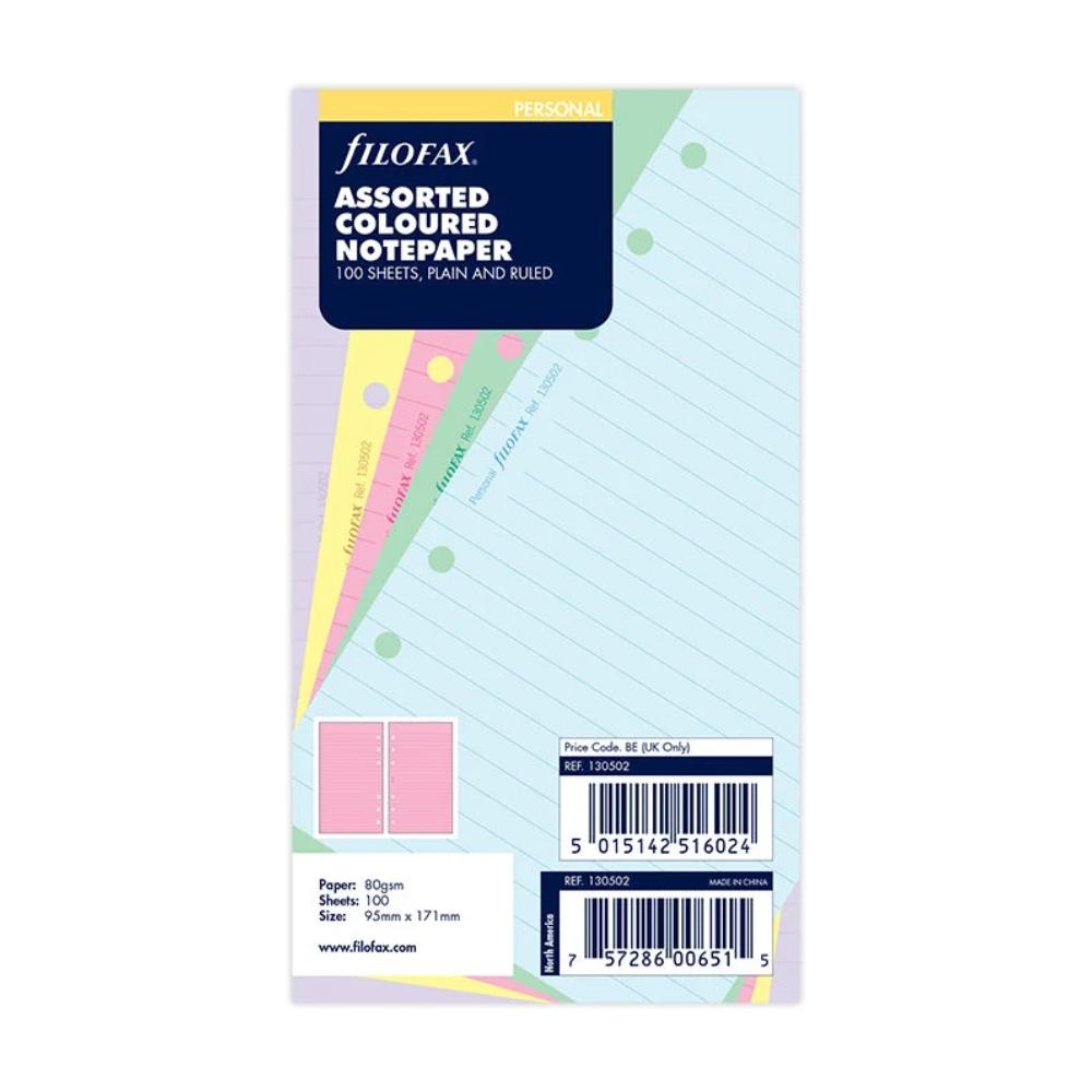 Filofax Personal Assorted Coloured Notepaper Plain & Ruled Refill 130502
