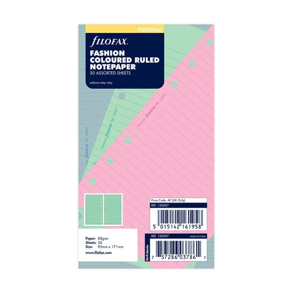 Filofax Personal Fashion Coloured Notepaper Ruled Refill 130507