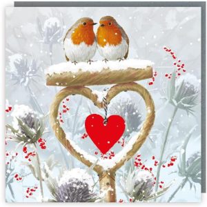 Tracks Charity Christmas Cards Robins And A Love Heart Pack of 5 Cards