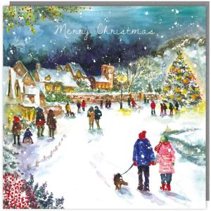 Tracks Charity Christmas Cards Snowy Village Walk Scene Design Pack of 5 Cards