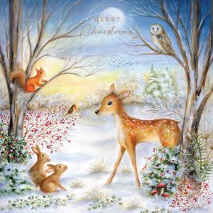 Tracks Charity Christmas Cards Cute Deer and Woodland Animals Design Pack of 5 Cards