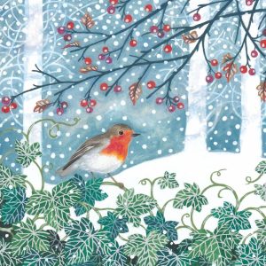 Tracks Charity Christmas Cards Robin, Ivy and Winter Berries Design Pack of 5 Cards