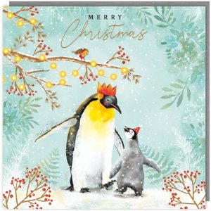 Tracks Charity Christmas Cards Dancing Penguins & Festive Foliage Design Pack of 5 Cards